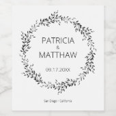 エレガントの葉シルエ結婚ット ワインラベル (シングルラベル)