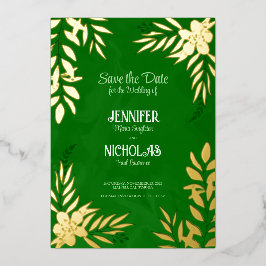 エレガントのFに葉は花と結婚オーナメント 箔招待状