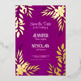 エレガントのFに葉は花と結婚オーナメント 箔招待状