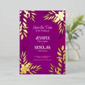 エレガントのFに葉は花と結婚オーナメント 箔招待状 (立ち正面)