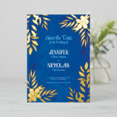 エレガントのFに葉は花と結婚オーナメント 箔招待状 (立ち正面)