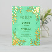 エレガントのFに葉は花と結婚オーナメント 箔招待状 (立ち正面)
