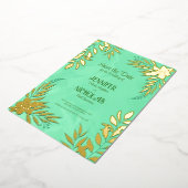 エレガントのFに葉は花と結婚オーナメント 箔招待状 (回転した状態)