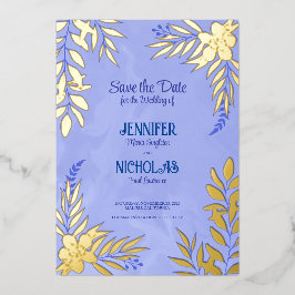 エレガントのFに葉は花と結婚オーナメント 箔招待状