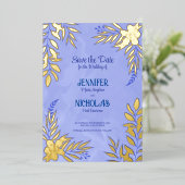 エレガントのFに葉は花と結婚オーナメント 箔招待状 (立ち正面)