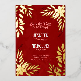 エレガントのFに葉は花と結婚オーナメント 箔招待状