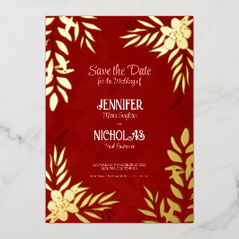 エレガントのFに葉は花と結婚オーナメント 箔招待状