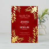 エレガントのFに葉は花と結婚オーナメント 箔招待状 (立ち正面)