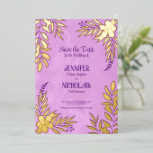 エレガントのFに葉は花と結婚オーナメント 箔招待状 (立ち正面)