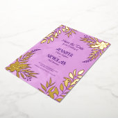 エレガントのFに葉は花と結婚オーナメント 箔招待状 (回転した状態)