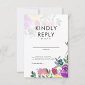 エレガントはっきりしたカラフルフローラの水結婚色 出欠カード (正面)