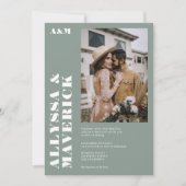 エレガントはっきりしたシンプル白いセージの緑の結婚写真 招待状 (正面)