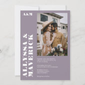 エレガントはっきりしたシンプル白紫結婚写真 招待状 (正面)