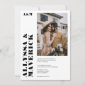 エレガントはっきりしたシンプル白黒写真結婚の 招待状 (正面)