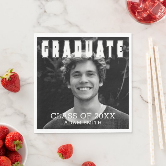 エレガントはっきりしたタイポグラフィ写真卒業会 スタンダードランチョンナプキン (インサイチュ)