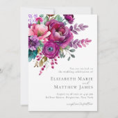 エレガントはっきりしたピンク紫色のフローラ結婚 招待状 (正面)