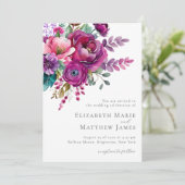 エレガントはっきりしたピンク紫色のフローラ結婚 招待状 (スタンド正面)