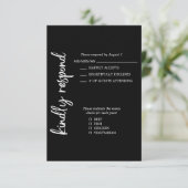 エレガントはっきりしたフォーマルScript白黒結婚の 出欠カード (スタンド正面)