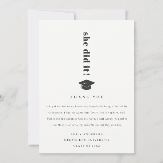 エレガントはっきりしたミニマルタイポグラフィ目盛キャップ サンキューカード (正面)