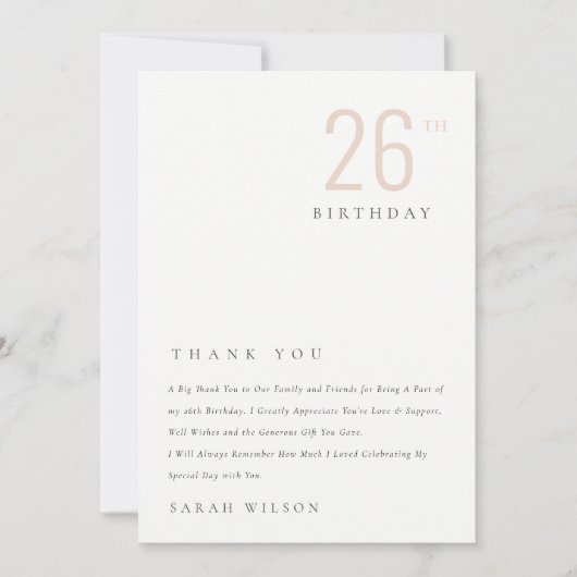 エレガントはっきりしたミニマルダスキー赤面Any Age誕生日 サンキューカード (正面)