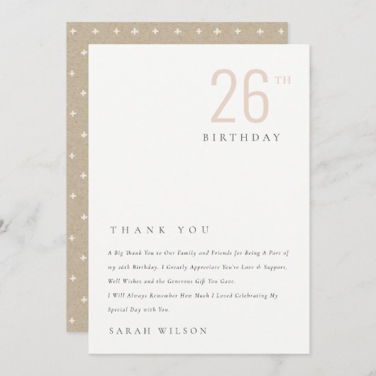 エレガントはっきりしたミニマルダスキー赤面Any Age誕生日 サンキューカード (正面/裏面)