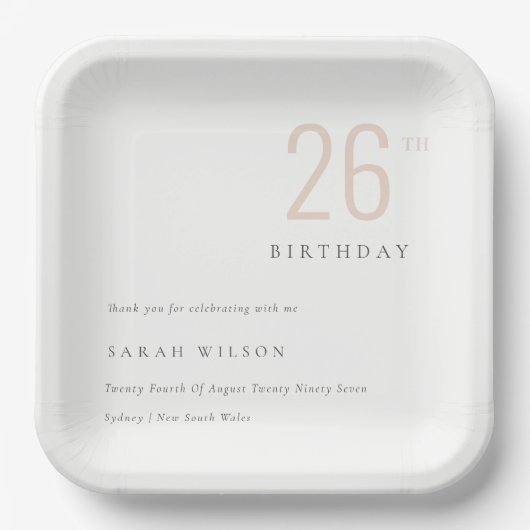 エレガントはっきりしたミニマルダスキー赤面Any Age誕生日 ペーパープレート (正面)