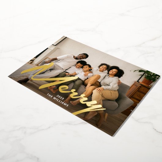 エレガントはっきりしたメリーBrush Scriptフォト実在金ゴールド 箔シーズンカード (回転した状態)