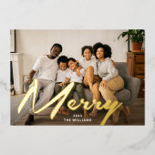 エレガントはっきりしたメリーBrush Scriptフォト実在金ゴールド 箔シーズンカード (正面)