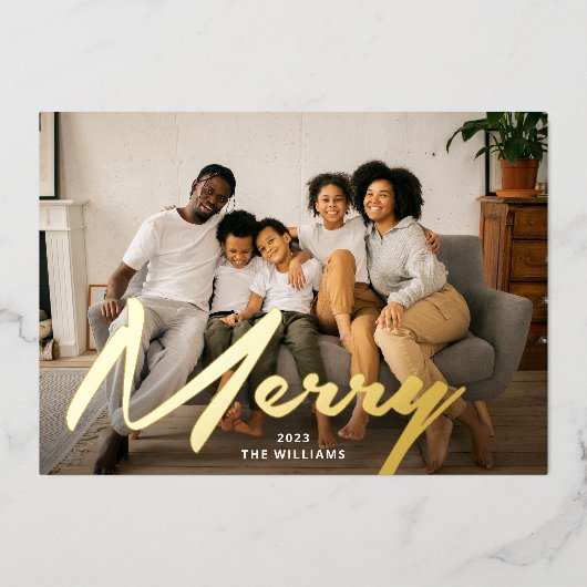 エレガントはっきりしたメリーBrush Scriptフォト実在金ゴールド 箔シーズンカード (正面)