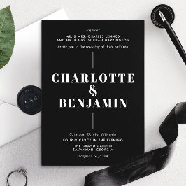 エレガントはっきりしたモダン白と黒結婚の 招待状