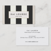 エレガントはっきりしたモダン白黒ストライプの 名刺 (正面/裏面)