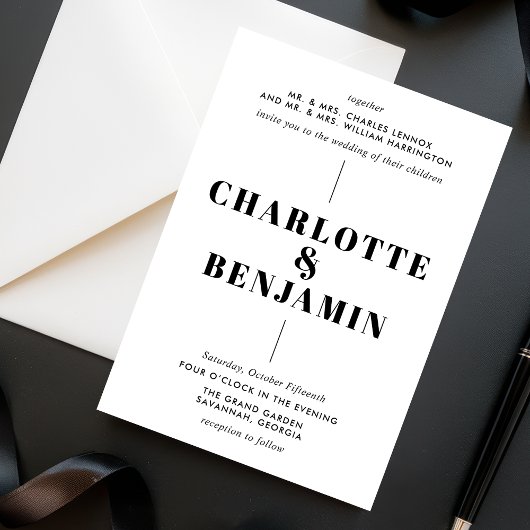 エレガントはっきりしたモダン白黒結婚の 招待状