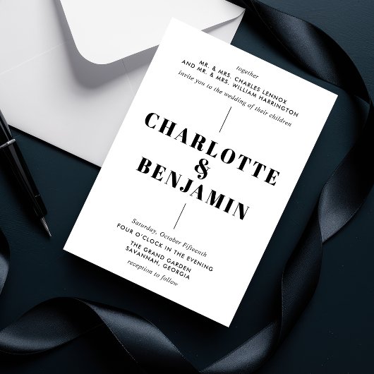 エレガントはっきりしたモダン白黒結婚の 招待状