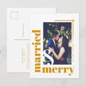 エレガントはっきりした結婚したと写真のメリークリスマス ポストカード (正面/裏面)