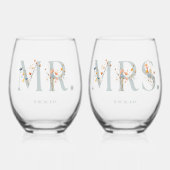 エレガントはっきりした結婚フローラの夫妻 ステムなしワイングラス (正面)