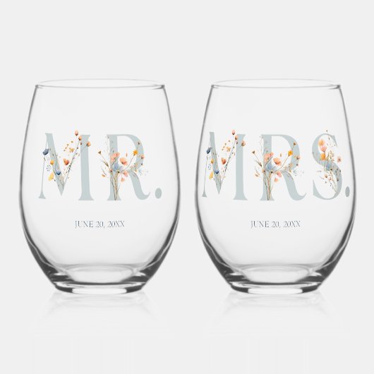 エレガントはっきりした結婚フローラの夫妻 ステムなしワイングラス (正面)