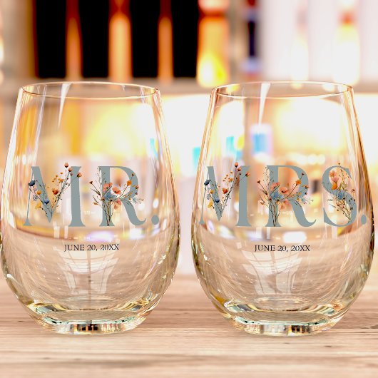 エレガントはっきりした結婚フローラの夫妻 ステムなしワイングラス