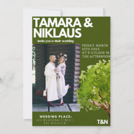 エレガントはっきりしたForest Green Slavic写真結婚 招待状