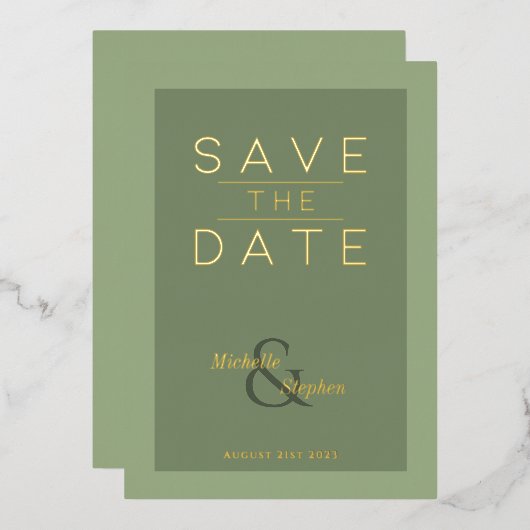 エレガントはっきりしたSage Green Foil Save Date Card 箔シーズンカード (正面/裏面)