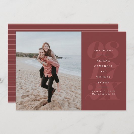 エレガントはっきりしたterracotta赤い写真の日付を保存 セーブザデート (正面/裏面)