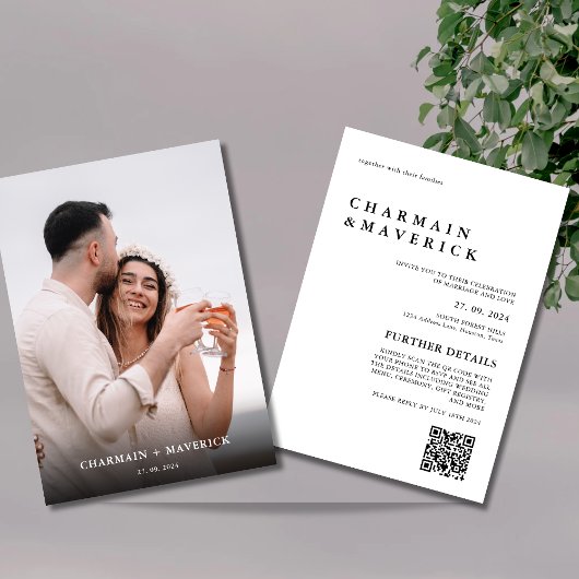 エレガントはっきりしたTypo写真QRコード結婚 招待状