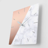 エレガントひし幾何学白大理石バラ金ゴールド スクエア壁時計 (傾斜)