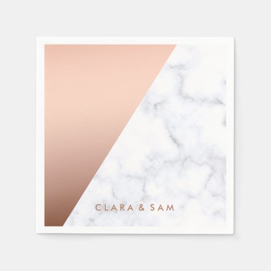 エレガントひし幾何学白大理石バラ金ゴールド スタンダードカクテルナプキン (正面)