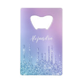 エレガントひなスタイリッシュ青と紫のグリッター クレジットカード栓抜き (裏面)