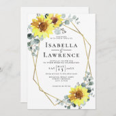 エレガントひまわりフローラ金ゴールド幾何結婚I 招待状 (正面/裏面)