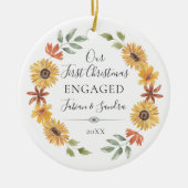 エレガントひまわり初めてのクリスマス婚約した セラミックオーナメント (正面)