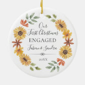 エレガントひまわり初めてのクリスマス婚約した セラミックオーナメント (裏面)