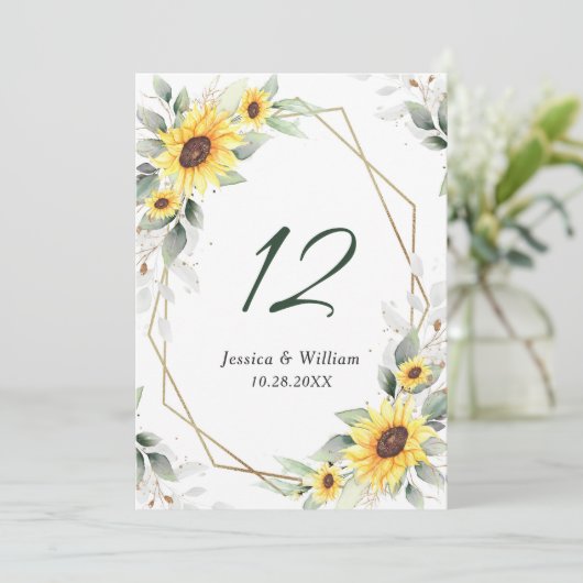 エレガントひまわり結婚のテーブル番号 招待状 (スタンド正面)