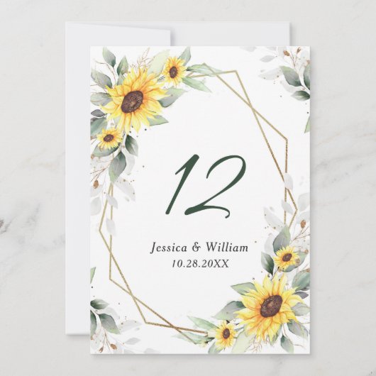 エレガントひまわり結婚のテーブル番号 招待状 (裏面)