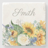 エレガントひまわり緑のスクリプト名 ストーンコースター (正面)